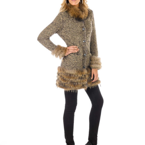 Francine Natural Brown Boucle Sweater with Finn Raccoon