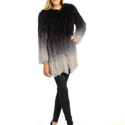 Mariana Knitted Sheepskin Coat in Ombre