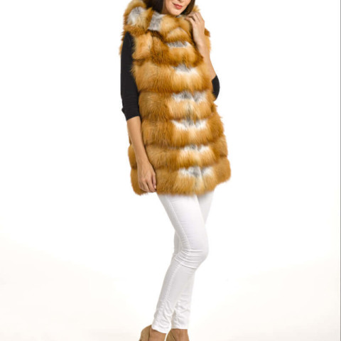Ariana Red Fox Layered Vest with Hood