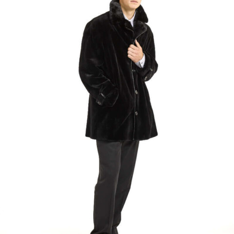 Bentley Black Sheared Mink Coat with Leather Detailing