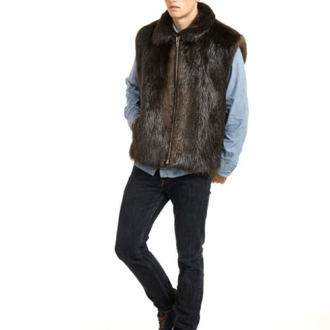 Julian Zipper Vest in Long Hair Beaver Fur