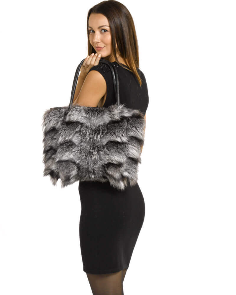 Indigo Fox Fur Handbag