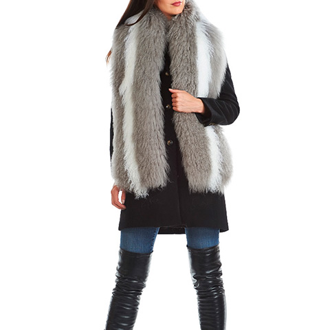 Andrea Grey and White Mongolian Fur Wrap