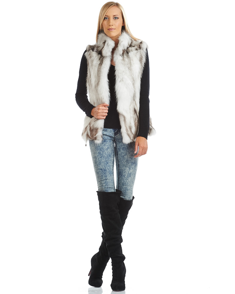 Eugenie Sectioned Blue Fox Fur Vest