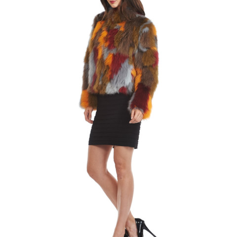 Harlow Multi Color Patchwork Fox Fur Coat