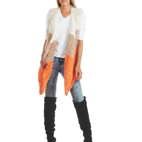 Ophelia Knit Rabbit Fur Color Block Vest